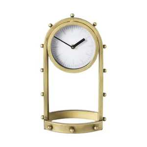 Horloge de bureau rustique en bois avec chiffres romains, cadran rond, support en métal poli, support incurvé, élégante horloge de table pour le bureau et la maison - Product Image 5