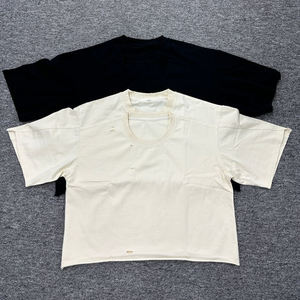 Custom High Quality Comfy Oversized Sunfaded Vintage Shirts Boxy Acid Wash <b>Distressed</b> T-shirt Puff Printing Logo Men's Shirts - Product Image 2