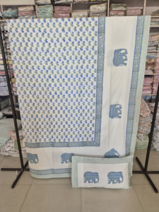 Juego de Sábanas de Algodón Percale de 300 Hilos, Tamaño King, con Estampado Artesanal, para Uso Doméstico, Hecho en India - Product Image 1