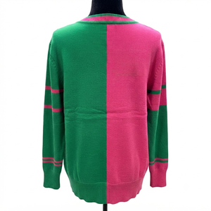 <b>Custom</b> Pink Green Womens Winter Cardigan V Neck Sorority Sweater Acrylic Knitted Two Tone Front Embroidery Logo - Product Image 2