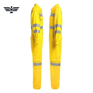 Unisex High Visibility Yellow Work <b>Overalls</b> Reflective Stripes Cotton Material Safety Coverall Anti-Bacterial Silk Screen - Product Image 4