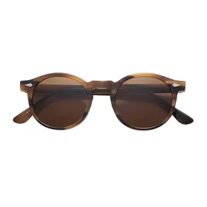 Custom Logo Sun Glasses Retro Luxury Brand Designer Acetate Frame Round Shades Polarized Sunglasses