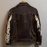 Veste en cuir d'agneau véritable style western marron et blanc, coupe vintage professionnelle personnalisée, qualité supérieure, imperméable à l'avant