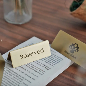 India Origin Vendor Selling Top Grade Reserve Sign Metal Brass Double Sided Table Sign <b>Name</b> <b>Plate</b> for Wedding Decoration Usage - Product Image 1
