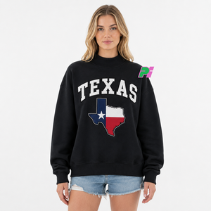 Sudadera de cuello alto negra de invierno para mujer con parche bordado de la bandera de Texas, estilo oversize, informal, 100% algodón polar, ecológica - Product Image 1