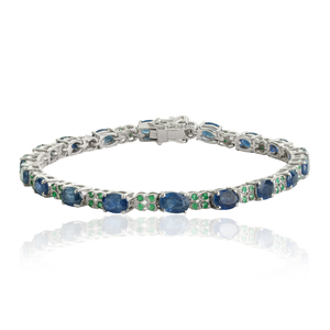 Pulsera de tenis hecha a mano con zafiro azul natural y esmeralda de plata de ley 925, la más vendida, para mujer - Product Image 1