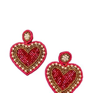 Boucles d'oreilles en forme de cœur rose avec perles, boucles d'oreilles multi-perles personnalisées, bijoux de fête pour femmes, meilleur prix, boucles d'oreilles en perles - Product Image 1
