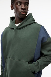 Autumn and Winter Wholesale Plain Blank 450gsm Oversized Pullover Hoodie 100% Cotton Fleece Color Block Panel Hoodies Men - Product Image 2