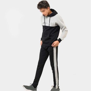 Survêtement à capuche pour homme, gris et noir, avec blocs de couleur, manches longues, coupe décontractée, avec poches latérales, pour l'automne - Product Image 1