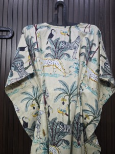 Animal Print Cotton <b>Kaftan</b> V-neck Loose Sleeve Knee-Length Bohemian <b>Summer</b> Dress for Women Casual Wear - Product Image 5
