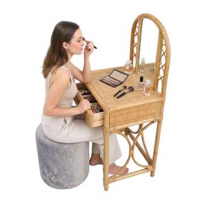 Table et chaise de coiffeuse en rotin naturel – Vente en gros, grande quantité, taille et couleur personnalisables, OEM ODM, prix compétitifs - Product Image 3