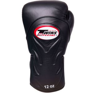 Gants de boxe Muay Thai professionnels en cuir Twins SA-001 noirs, respirants, pour sparring, avec fermeture unisexe et rembourrage de pouce sécurisé - Product Image 2