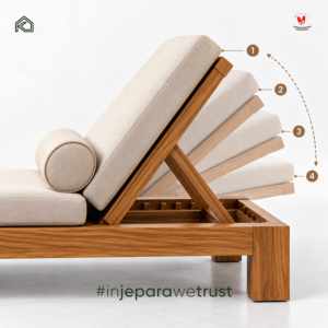 Chaise longue de luxe en teck massif avec dossier réglable, coussin résistant aux UV, pour extérieur, bord de piscine, hôtel, resort, villa - Product Image 2