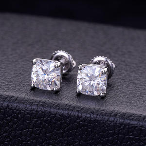 Classic VVS Lab Grown <b>Diamond</b> 925 Sterling Silver Cushion <b>Square</b> Stud <b>Earrings</b> With Brilliant Center And Refined Minimal Border - Product Image 1