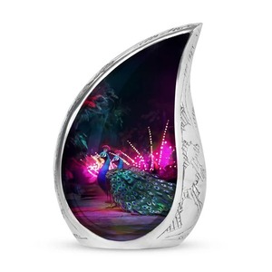 Urne funéraire en forme de goutte d'eau argentée avec motif de jardin de papillons pour cendres d'adultes, souvenir commémoratif, urne pour cendres humaines - Product Image 4