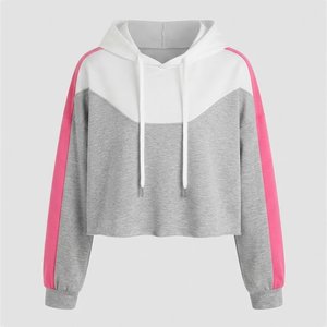 Nueva Sudadera con Capucha de Bloques de Color para Mujer con Logotipo Personalizado, Manga Larga, Estilo Corto, Informal, para Otoño, Gris, Blanco, Rosa, Tejida - Product Image 1