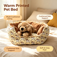 Coussin rond apaisant pour animaux de compagnie avec bordure en peluche jaune à motif chien pour chats et petits chiens