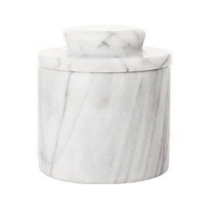 Pot de rangement en marbre blanc très vendu avec couvercle à bouton, organiseur de salle de bain de luxe, pot décoratif en marbre, décorations modernes pour la maison - Product Image 1