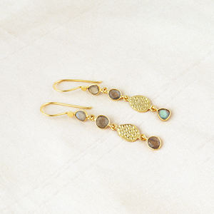 High quality natural labradorite bezel setting drop <b>dangle</b> <b>earring</b> 18k <b>gold</b> plated wholesale fashion jewelry hook style <b>earrings</b> - Product Image 6