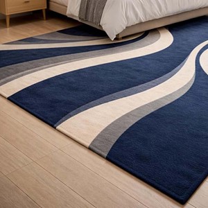 Luxury Navy Blue Abstract Area Rug Modern Wave Pattern Carpet Hand Tufted Rug Designer Living Room Rug Cozy Rug Home Decor Rug - Product Image 2