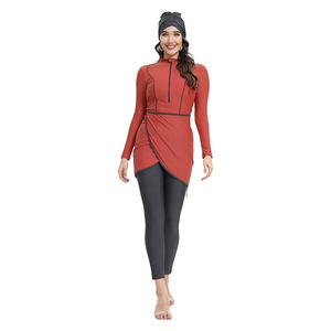 Trajes de Baño Islámicos Modestos para Mujer al por Mayor OEM, Burkini de Corte Alto con Estampado, Conjunto de 2 Piezas de Spandex/Poliéster Transpirable con Cuello Redondo Frontal - Product Image 3