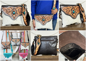 Nouveaux sacs à main pour femmes de style western, sacs à bandoulière en cuir véritable de haute qualité, design artisanal, sacs à bandoulière en cuir de vachette pour femmes - Product Image 3