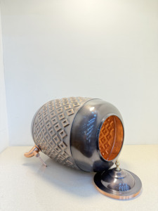 Distributeur d'eau en cuivre pur de qualité supérieure, motif diamant gaufré, 11L, forme baril, Matka, étanche, en métal, avec robinet, pour camping - Product Image 5