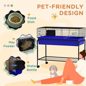 Gabbia a due piani per piccoli animali blu 99,5 cm x 52,1 cm x 92,7 cm con ripiano rimovibile e ruote - Habitat per animali domestici - Product Image 6