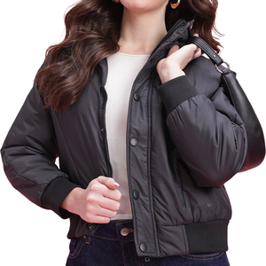 Women's Quilted Bomber Jacket Stand Collar Full Sleeve Winter Warm <b>Coat</b> Solid Color Polyester Puffer Jacket Short Length - Product Image 6