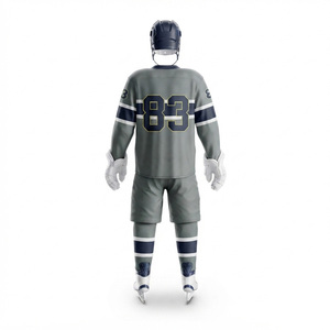 Ensemble uniforme de hockey sur glace pour homme adulte, maillot et pantalon sublimés respirants, sans manches, col en V, anti-humidité, motif camouflage à pois - Product Image 2