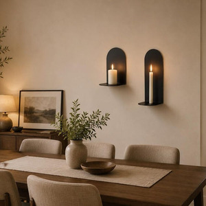 Appliques murales minimalistes en métal avec supports de bougies, plaques arquées et étagères flottantes pour une décoration intérieure contemporaine - Product Image 6