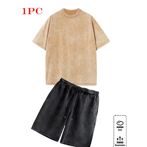 Men 2 Piece Casual <b>Set</b> Manufacturer Cotton Cargo Shorts T Shirt OEM ODM Custom Logo Bulk Acid Wash - Product Image 2