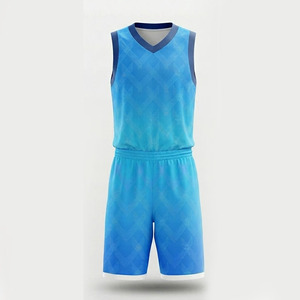Conjunto de Uniforme de Baloncesto Ekin Impex Azul con Patrón Geométrico, Sin Mangas, Cuello en V, Transpirable y Absorbente de Humedad para Adultos - Product Image 4
