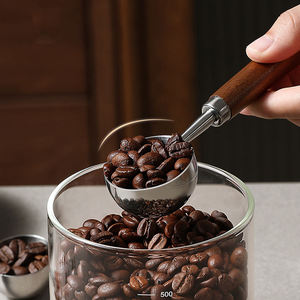 Bold Blossom Automatic Black Long Wooden Handle Stainless Steel <b>Measuring</b> Coffee <b>Spoon</b> Scoop 250ml Custom Capacity for Cafe Use - Product Image 2