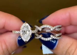 Elegante Anillo de Compromiso de Plata 925 con Moissanita Corte Marquesa y Detalle en Oro Amarillo, Joyería de Moissanita para Mujer - Product Image 5