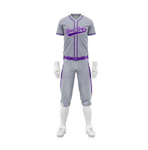 Ensemble uniforme de baseball Bad Boys gris et violet pour homme, manches courtes, respirant, tenue d'équipe avec nom et numéro personnalisés - Product Image 2