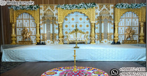 ตกแต่งเวทีงานแต่งงานแบบทามิลลัน โครงสร้าง 3 มิติสีทอง ตกแต่งเวทีงานแต่งงานสีทองหรูหรา พร้อมรูปปั้นราหะและคีรัญสีขาวทำจากไฟเบอร์ - Product Image 4