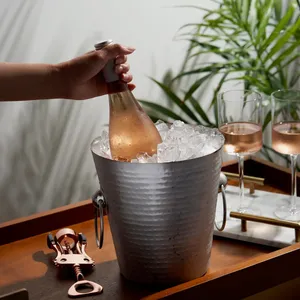 Cubo de Hielo de Acero Inoxidable con Acabado Martillado y Asa de Transporte, Enfriador Aislado para Vino y Cerveza, Ideal para Eventos y Regalos, Venta al por Mayor - Product Image 1
