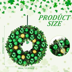 Ghirlanda per Porta da 12 Pollici per San Patrizio, Ghirlanda con Trifogli e Palline Decorative per Porta d'Ingresso, Piante Artificiali e Fogliame Verde - Product Image 3