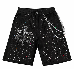 Shorts en jean pour homme ornés de diamants 2026 – Shorts en jean de luxe de créateur, mode streetwear - Product Image 1