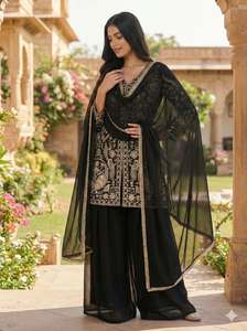 Designer Embroidery Sequence Work Party Wear Faux Georgette <b>Top</b> With Plazzo And Faux Georgette Dupatta Readymade Set - Product Image 2