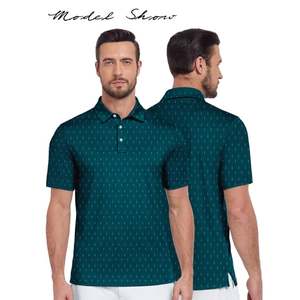 Chemise de golf à manches courtes pour homme, en jersey de polyester/coton, imprimée par transfert thermique, couleur turquoise, coupe classique, logo sur le devant, 180g, respirante - Product Image 2