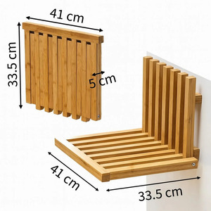 Wall mounted folding <b>chair</b> with a wooden seat in a natural wood finish for indoor use. - Product Image 1
