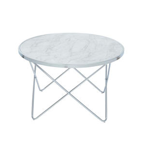 <b>Small</b> <b>Round</b> White Natural Marble with Grey Grains Coffee <b>Table</b> with Geometric Criss Cross Steel Base - Product Image 1