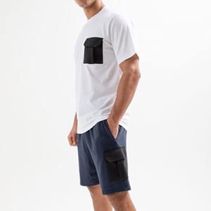 Men's <b>White</b> Crew Neck T-Shirt Navy <b>Cargo</b> Shorts Set Casual Summer Eco-Friendly Customizable Knitted Breathable 100% Cotton High - Product Image 2
