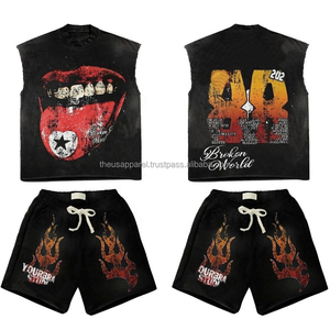 ชุดสตรีทแวร์สไตล์ใหม่ เสื้อกล้ามลายกราฟิกและกางเกงขาสั้นเข้าชุด ดีไซน์และโลโก้สั่งทำได้ แฟชั่นผู้ชาย ทันสมัย พิมพ์ลาย DTG สไตล์วินเทจ สีซีดจาง ทรงโอเวอร์ไซส์ ปี 2026 - Product Image 2