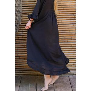 Vestido maxi bohemio negro para mujer, corte holgado, cuello en V, manga corta, informal, para vacaciones en la playa - Product Image 5