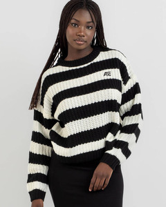 Pull tricoté rayé surdimensionné à col rond pour femme, personnalisable, avec étiquette privée, sweat-shirt à capuche pour femme - Product Image 1