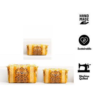 Export Quality Jaipur Hand <b>Crafted</b> Block Print Quilted Cotton Travel Tiger Design Organizer Pouch Set of 3 Cosmetic Storage Gift - Product Image 2