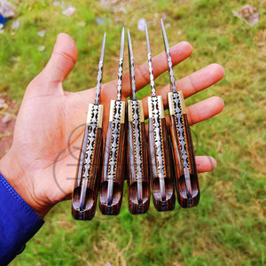 Couteau de poche en acier damas cuivré édition limitée, manche en corne de bélier fait main, couteau pliant, cadeau unique et personnalisé - Product Image 2